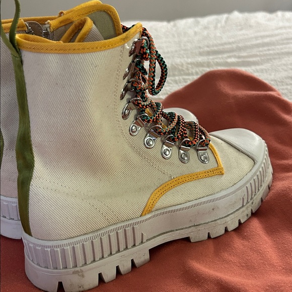 White and Yellow High-Top Boots - Picture 8 of 8